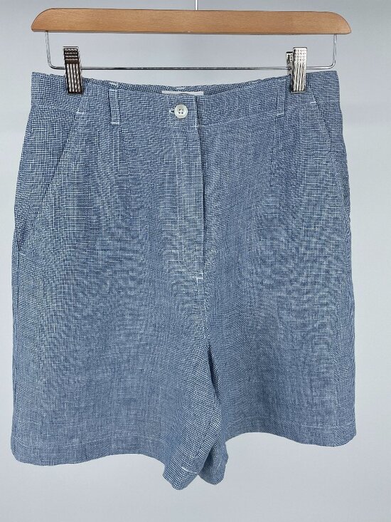 Talbots Pants - Talbots 8P High Rise Irish Linen Shorts Blue White Houndstooth Coastal Grandma